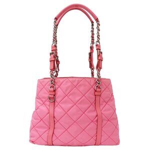 Prada Bag Tote Nylon Pink Handbag Chain Tote Quilted Fancy